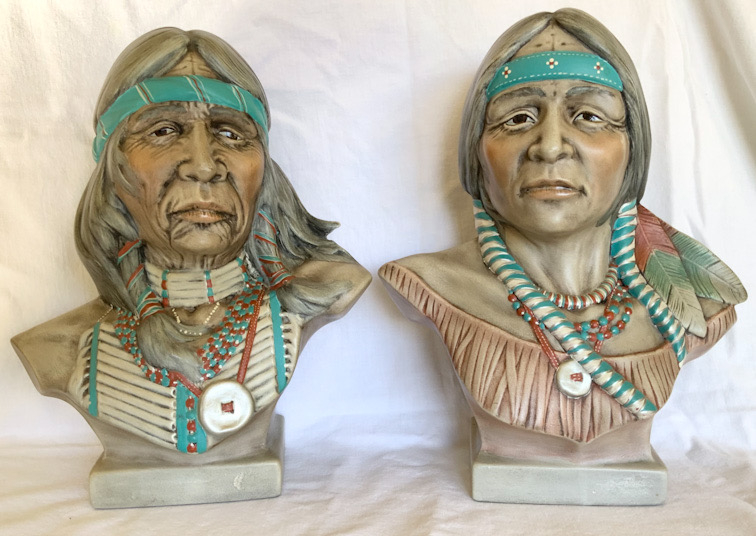 pair American Indian First Nation Busts